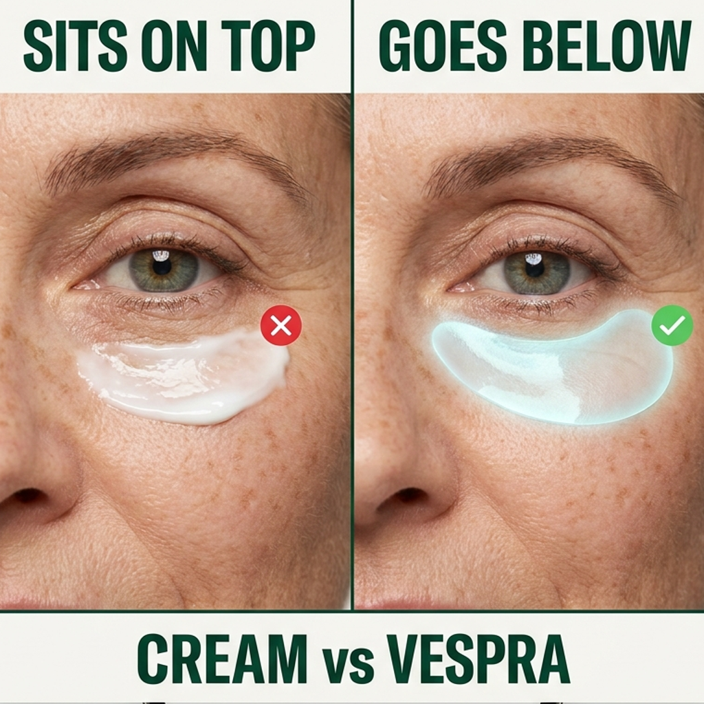 Cream sits on top of the skin. Vespra goes below it.